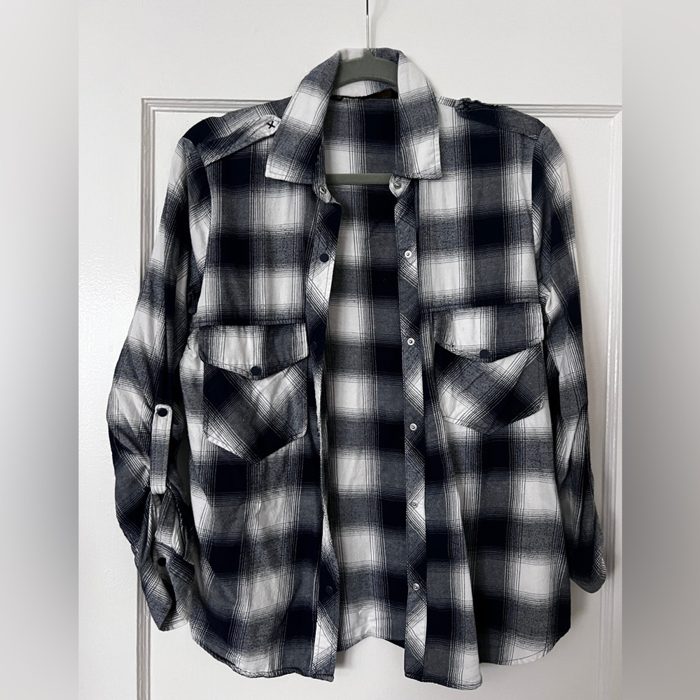 Zara Blue and White Plaid Button Down Shirt